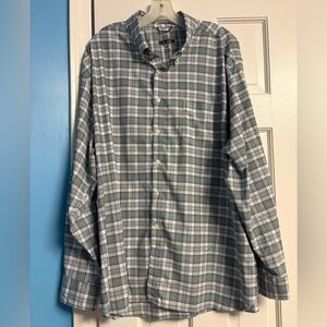 ST. AISLE CLASSIC FIT COTTON SHIRT XXL Green Plaid Stiff collar H27